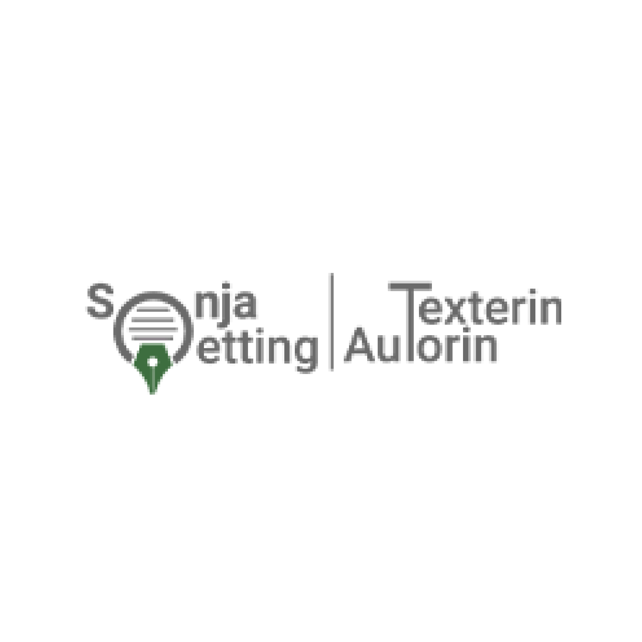Logo mit dem Text "Sonja Setting Texterin Autorin". Das "o" in "Sonja" ist als Lupe mit grüner Füllhalterfeder stilisiert.