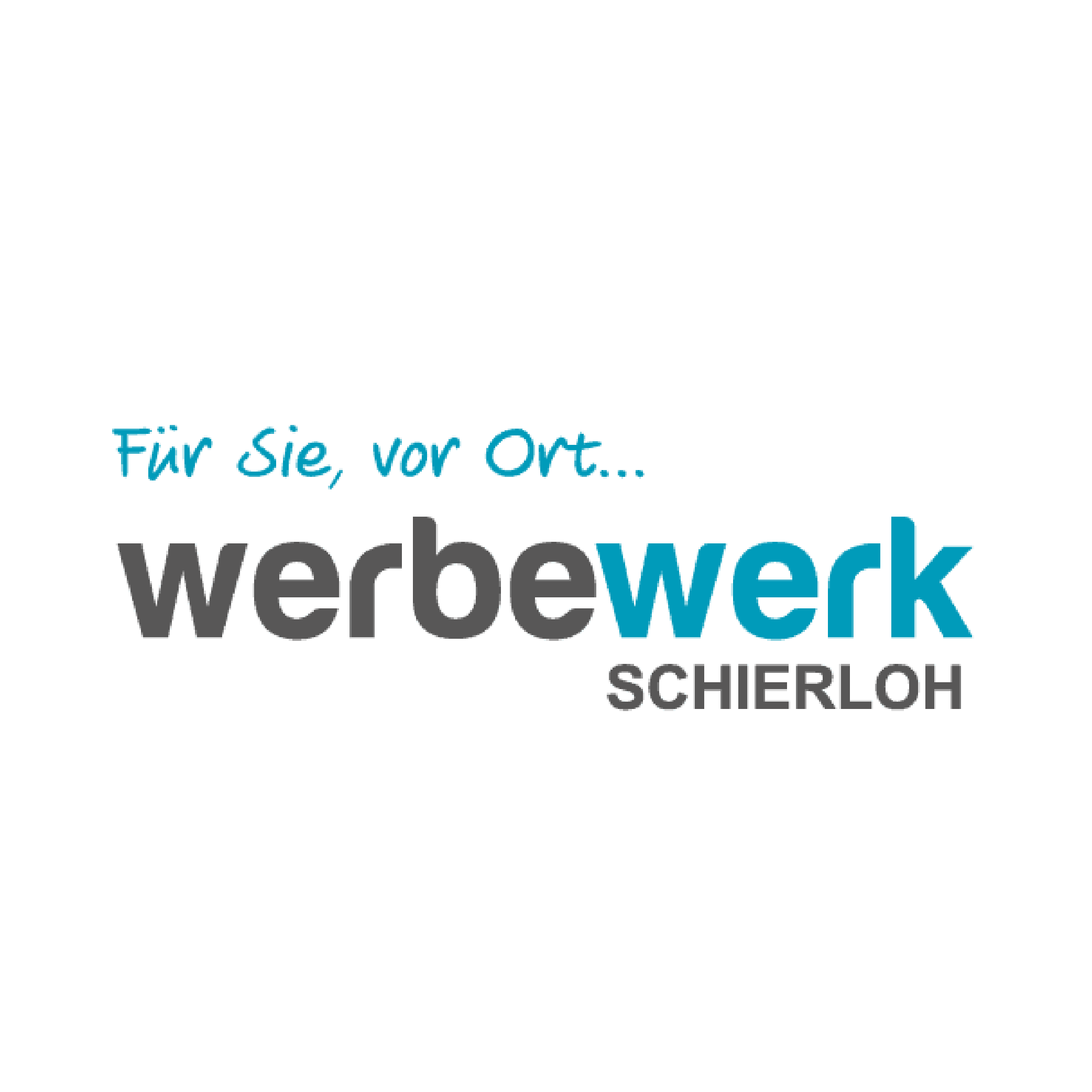 Logo mit dem Text "Für Sie, vor Ort... werbewerk SCHIERLOH" in einer Mischung aus blauer und grauer Schrift auf weißem Hintergrund.