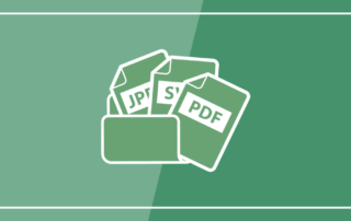 Eine Illustration eines Ordners, der drei Dokumente mit den Bezeichnungen JPG, SVG und PDF auf einem grünen Hintergrund enthält.